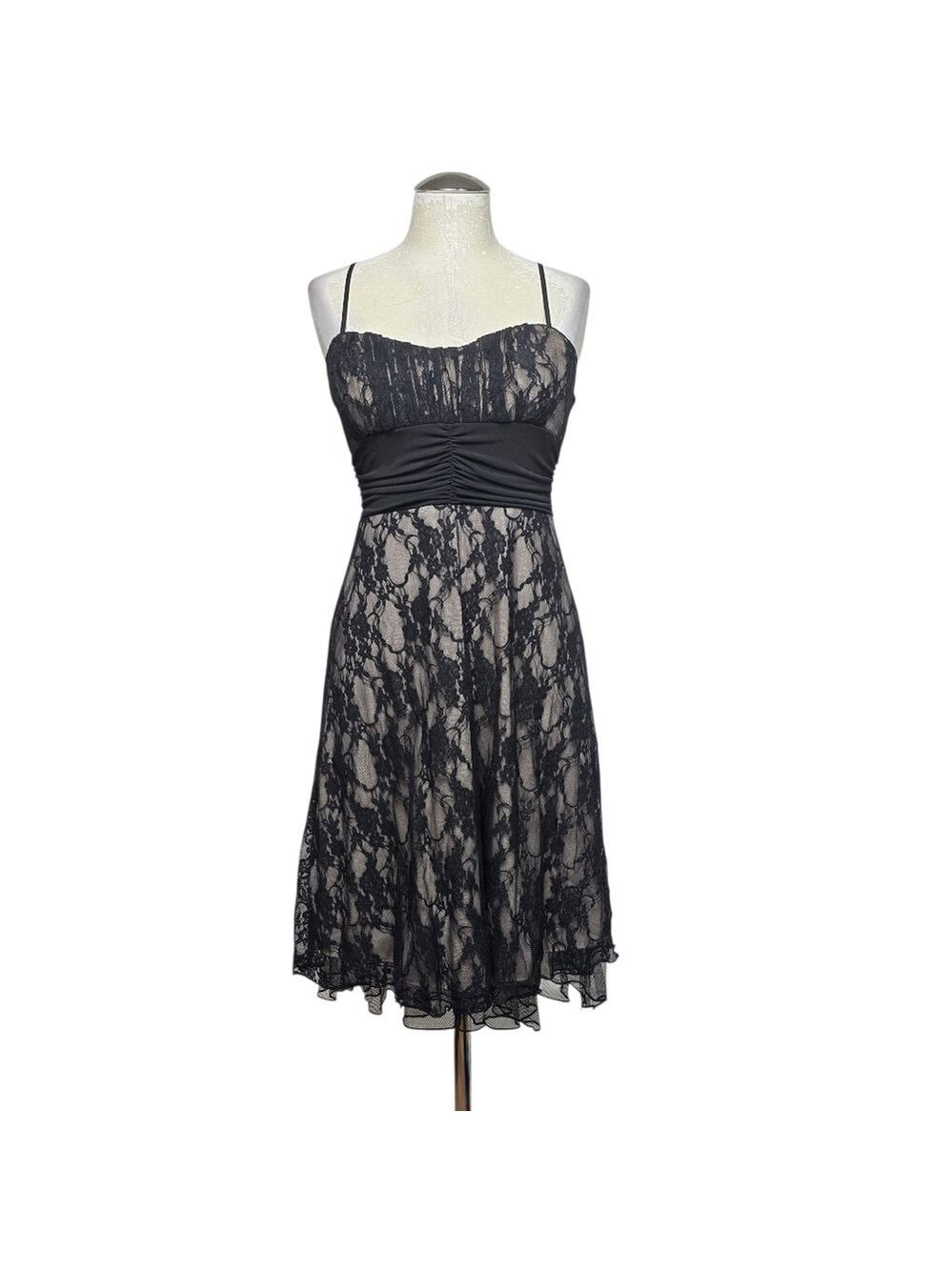 Speechless Y2K Black Lace Overlay Party Dress M Nude Underlay Whimsigoth Goth